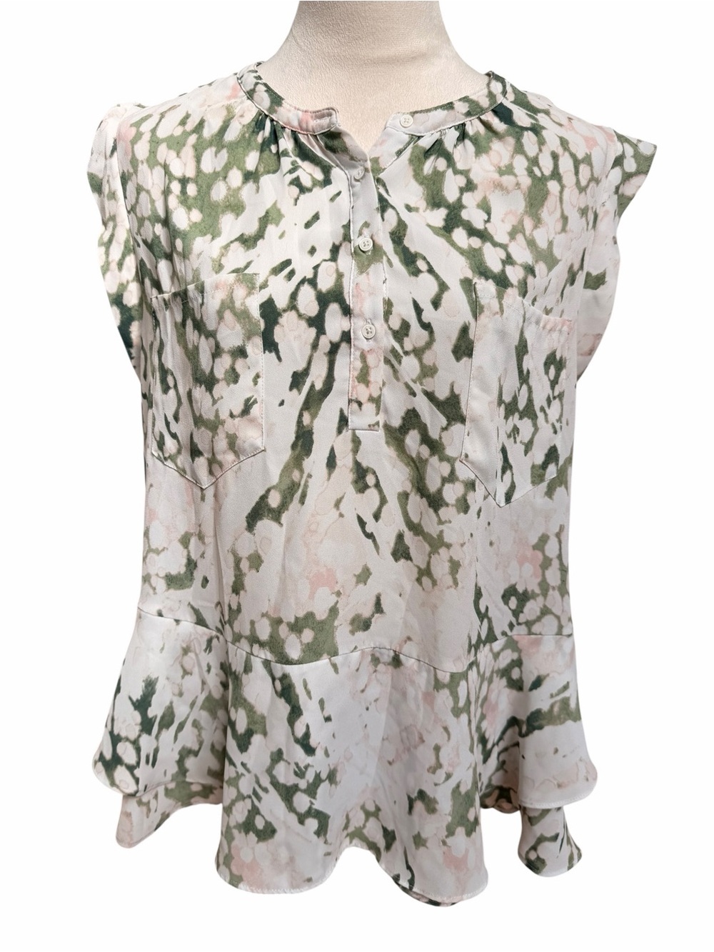 Mossimo XXL Sleeveless Peplum Blouse Green Cream lightweight flowy